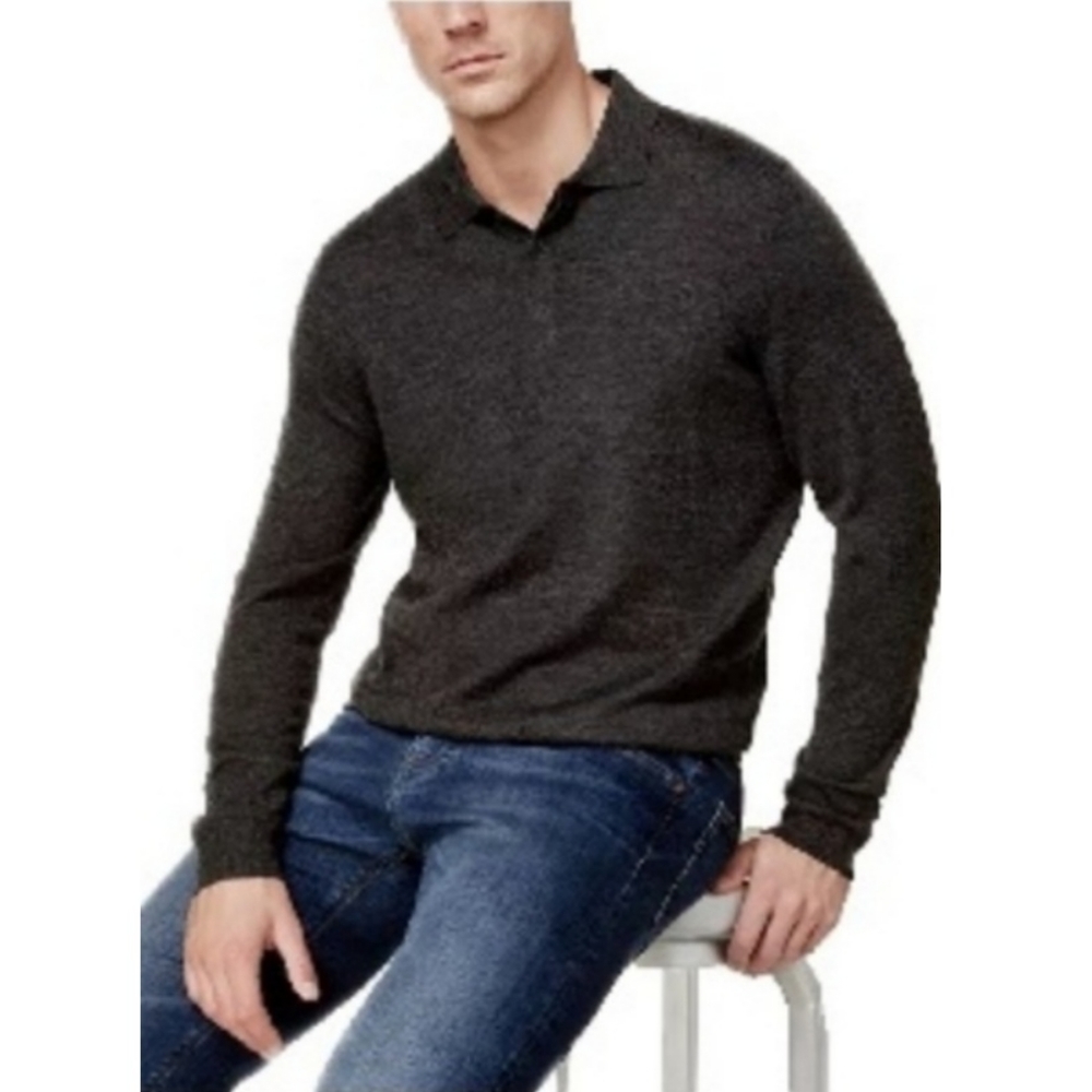 100% Merino Wool Mens L Collared 3 Button Pullover Sweater Cellinni